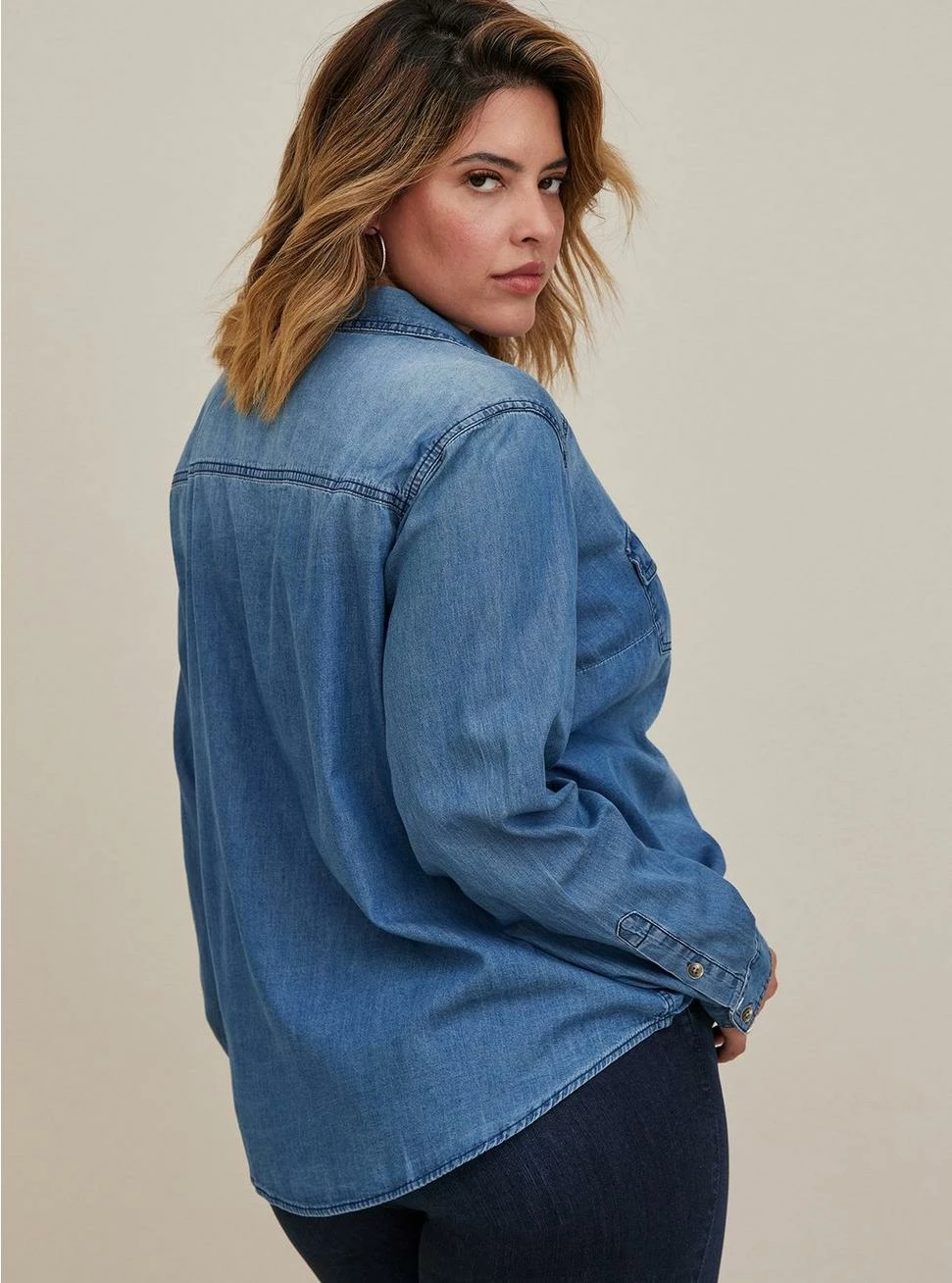 TORRID Taylor Medium Wash Denim Button-Down Shirt - Image 3