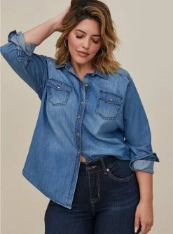 TORRID Taylor Medium Wash Denim Button-Down Shirt
