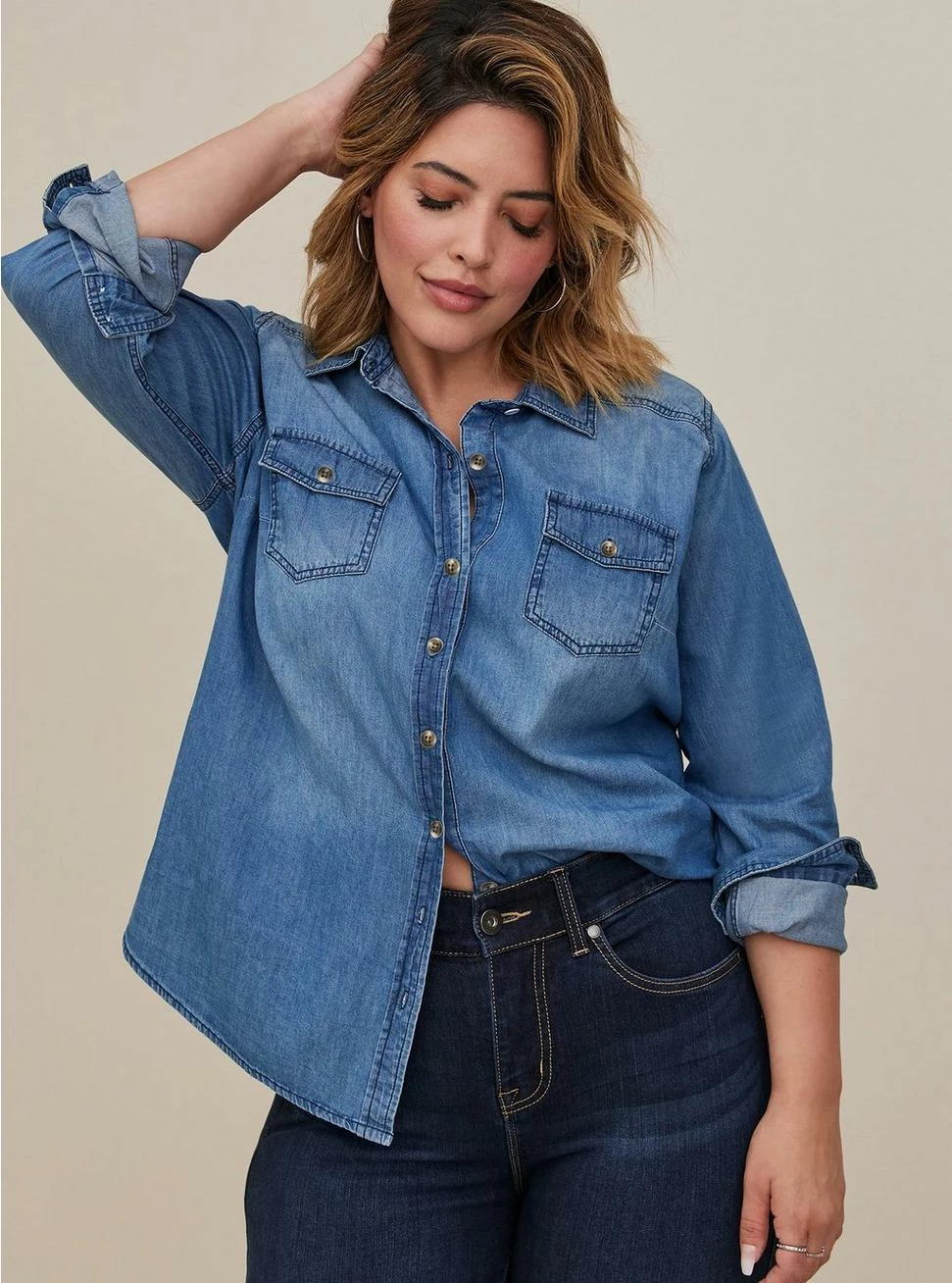 TORRID Taylor Medium Wash Denim Button-Down Shirt