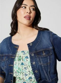 TORRID Denim Crop Collarless Jacket