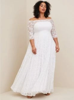 TORRID White Lace Off Shoulder A-Line Wedding Dress