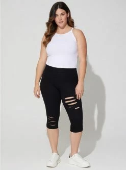 TORRID Pedal Pusher Premium Legging Asymmetrical Destruction - Black