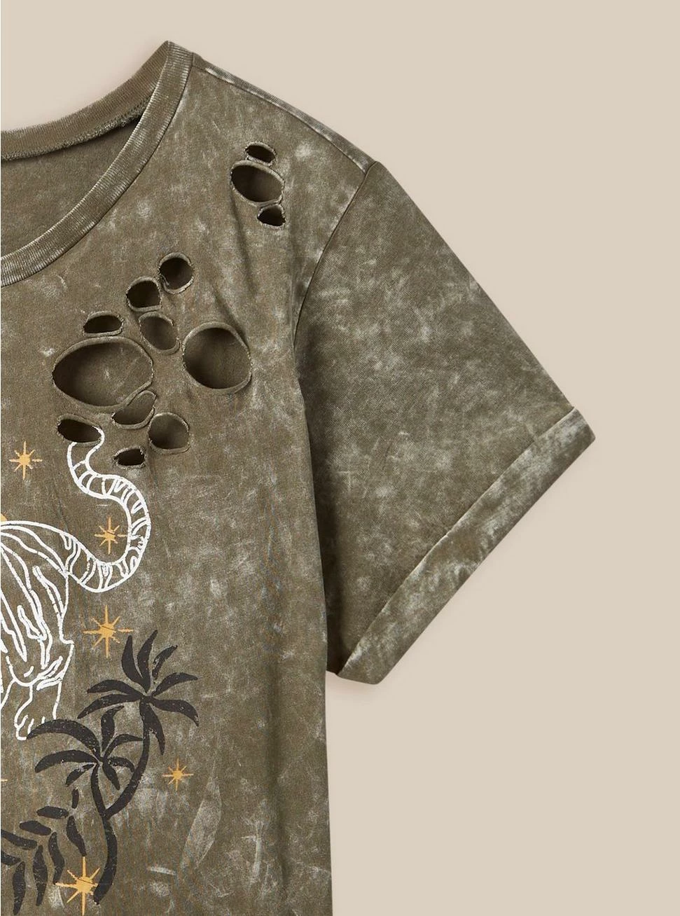 Null Graphic Relaxed Fit Cotton Crew Neck Destructed Tee - Image 2