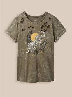 Null Graphic Relaxed Fit Cotton Crew Neck Destructed Tee