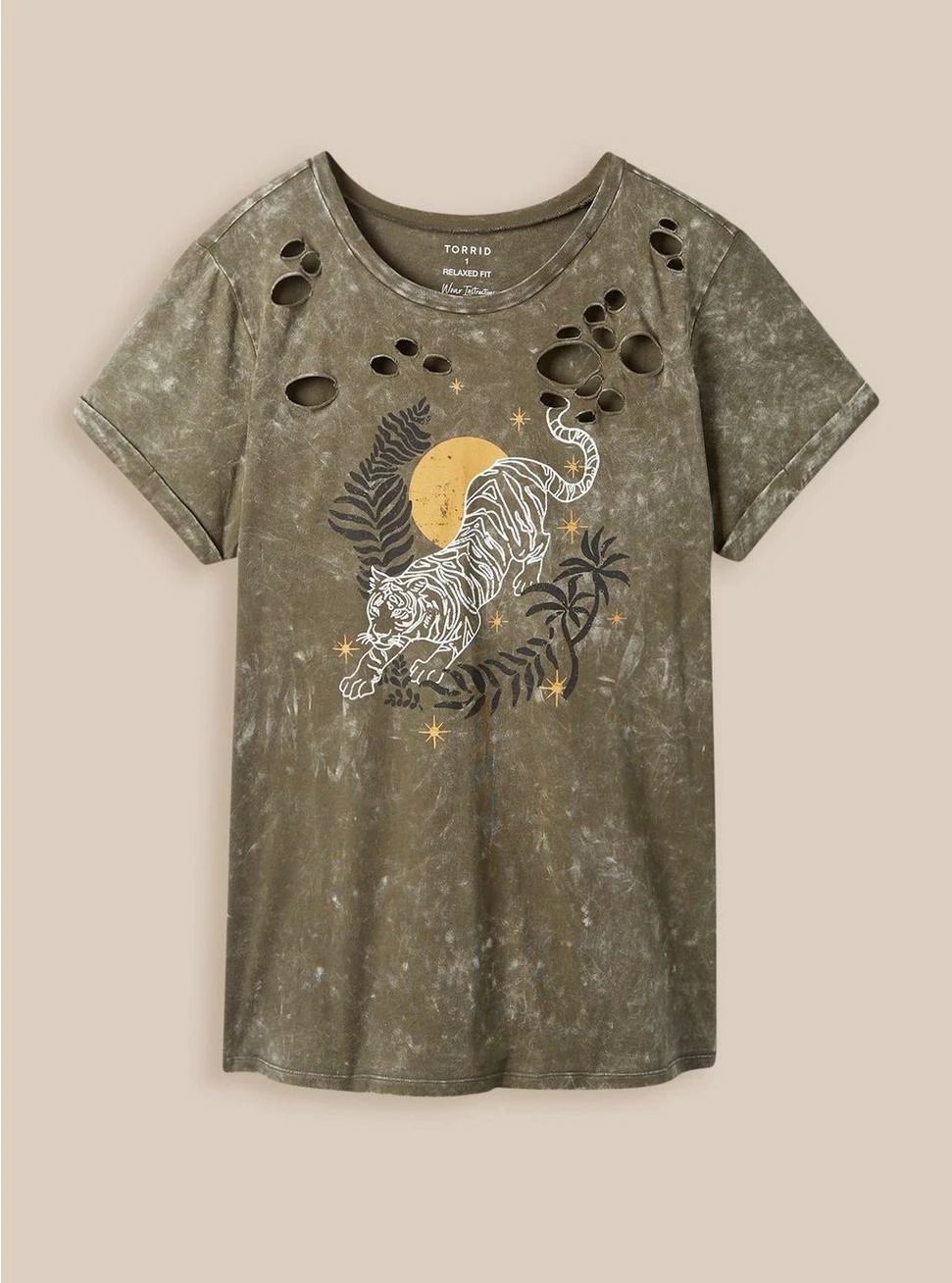 Null Graphic Relaxed Fit Cotton Crew Neck Destructed Tee