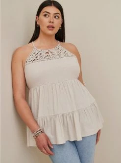 TORRID Textured Jersey Crochet High Neck Tiered Top