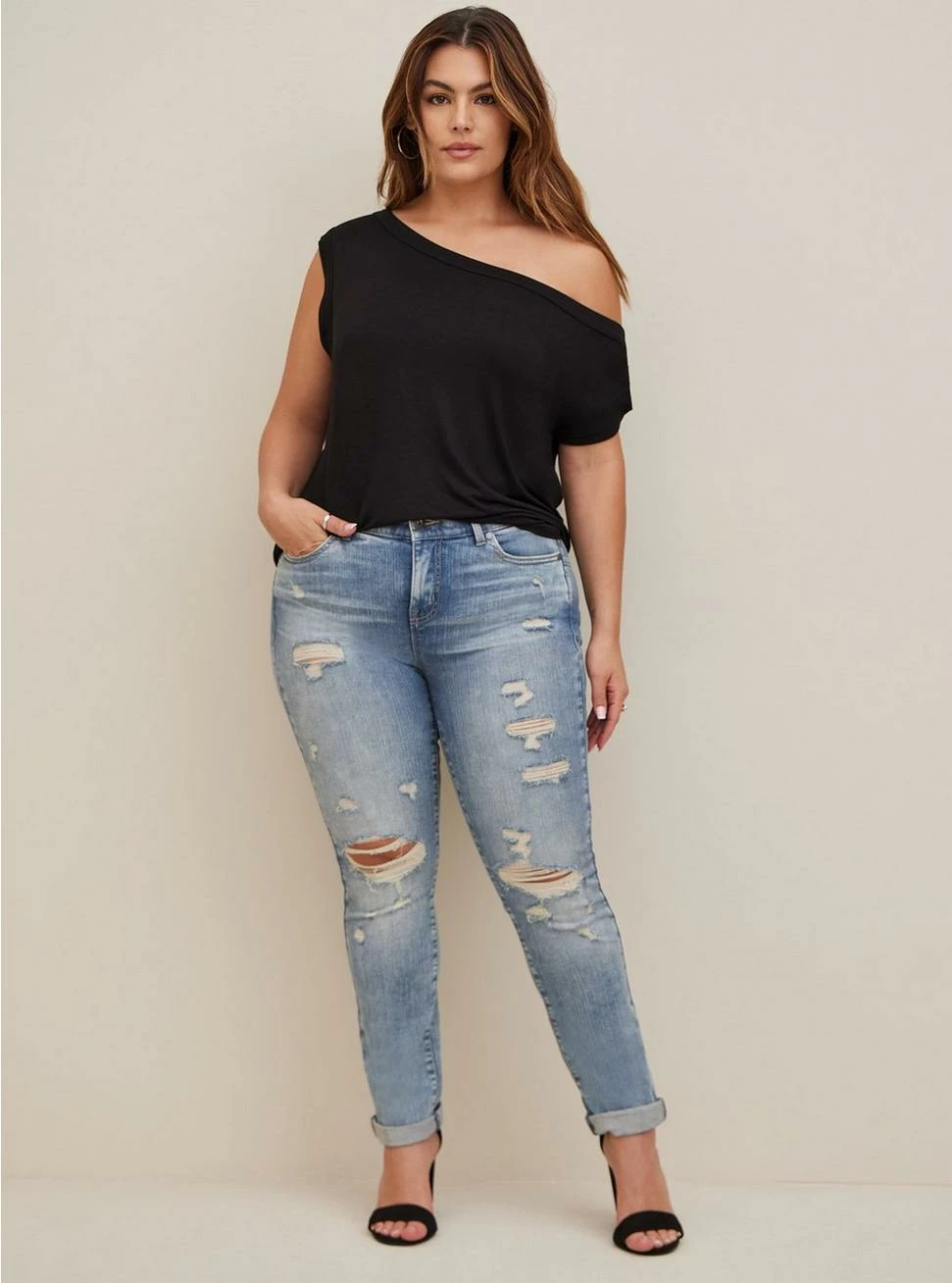TORRID Super Soft Off-Shoulder Asymmetrical Sleeve Top - Image 2