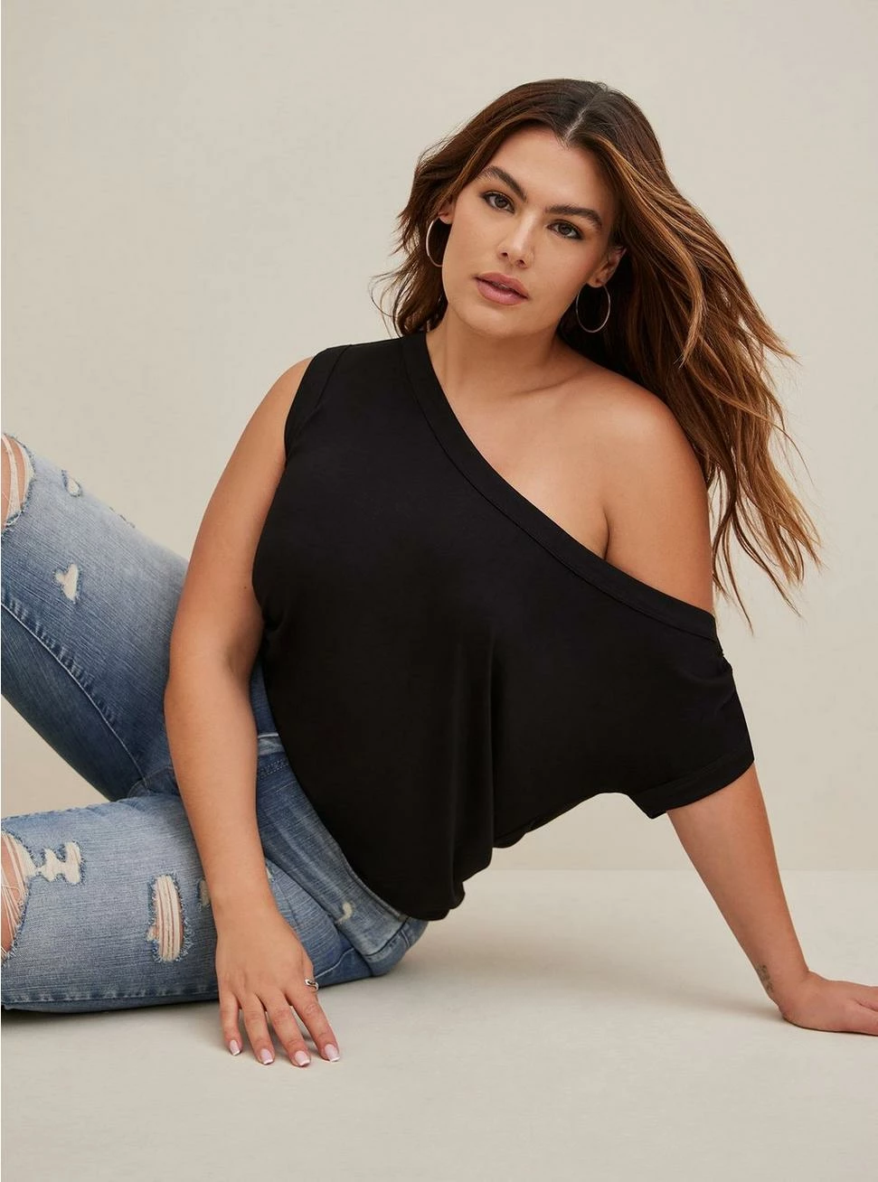 TORRID Super Soft Off-Shoulder Asymmetrical Sleeve Top