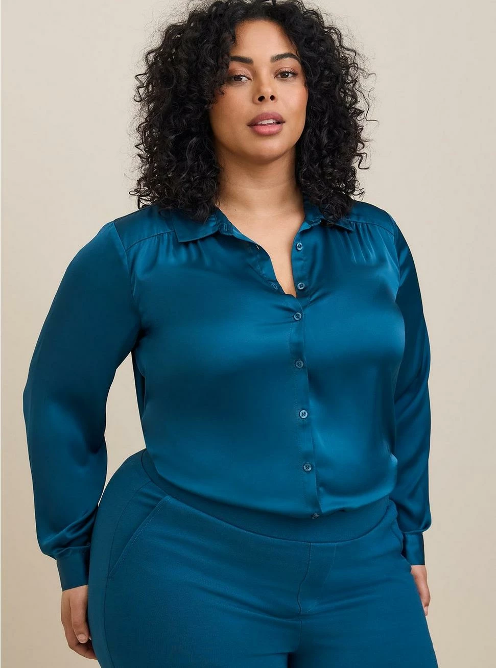 TORRID Madison Satin Button Up Long Sleeve Shirt