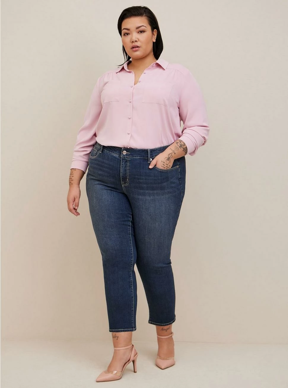 TORRID Madison Crepe De Chine Button-Front Long Sleeve Shirt - Image 2