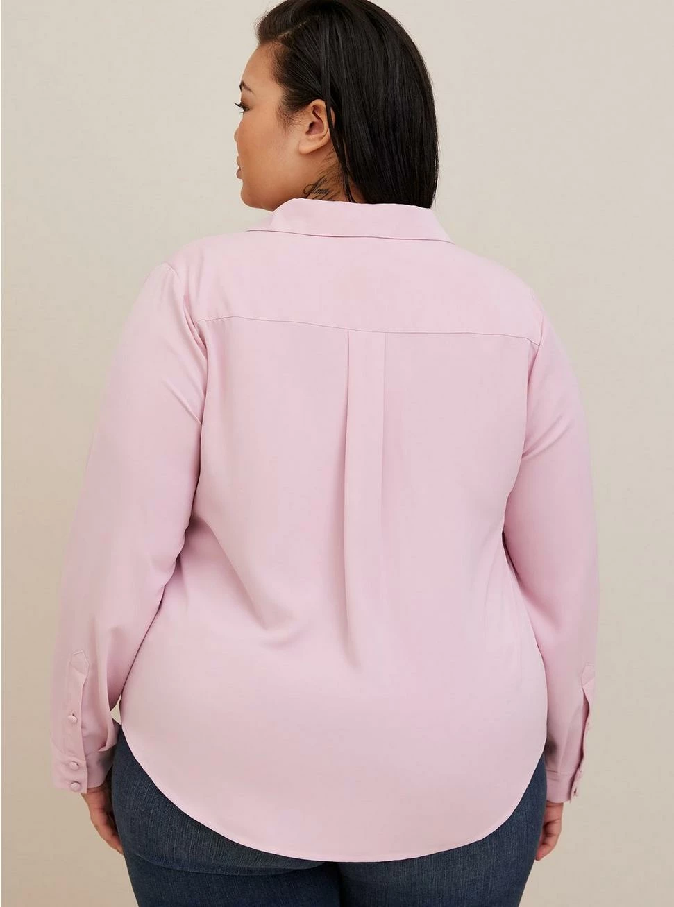 TORRID Madison Crepe De Chine Button-Front Long Sleeve Shirt - Image 3