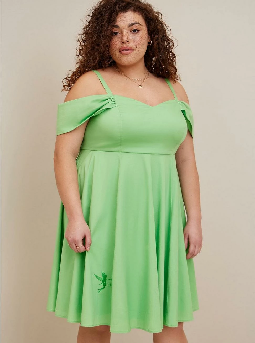 TORRID Disney Tinkerbell Stretch Poplin Off Shoulder Dress - Image 2