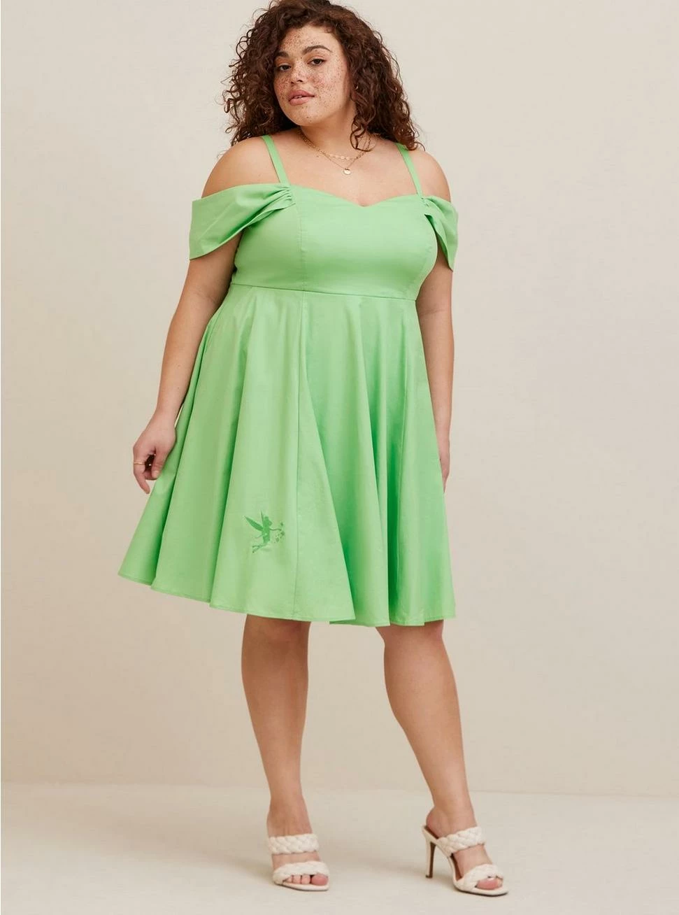 TORRID Disney Tinkerbell Stretch Poplin Off Shoulder Dress