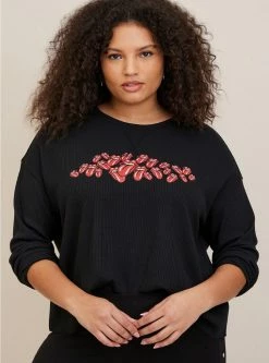Null Rolling Stones Waffle Crop Long Sleeve Tee