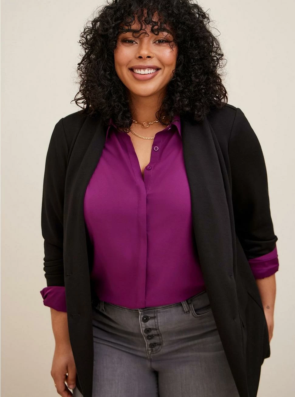 TORRID Studio Cupro Double Button Long Line Blazer