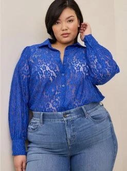 TORRID Madison Lace Button-Up Long Sleeve Shirt