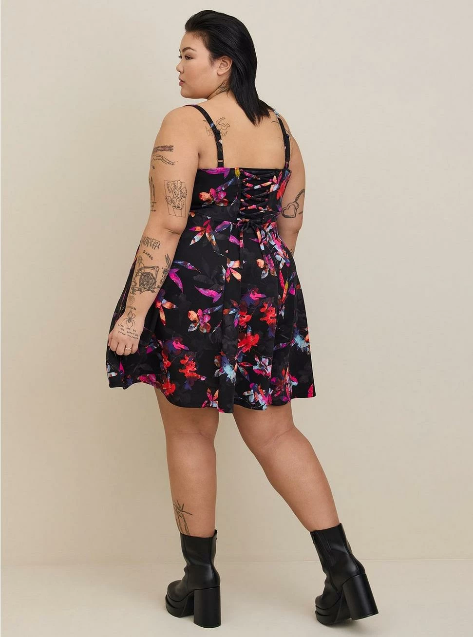 TORRID Mini Scuba Lace-Up Fit And Flare Dress - Image 2