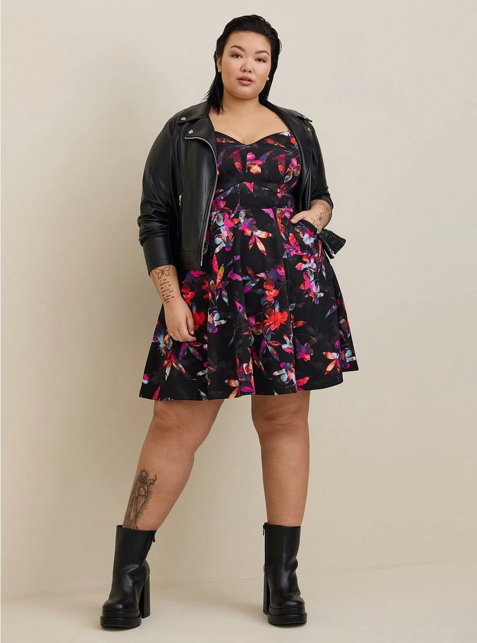 TORRID Mini Scuba Lace-Up Fit And Flare Dress