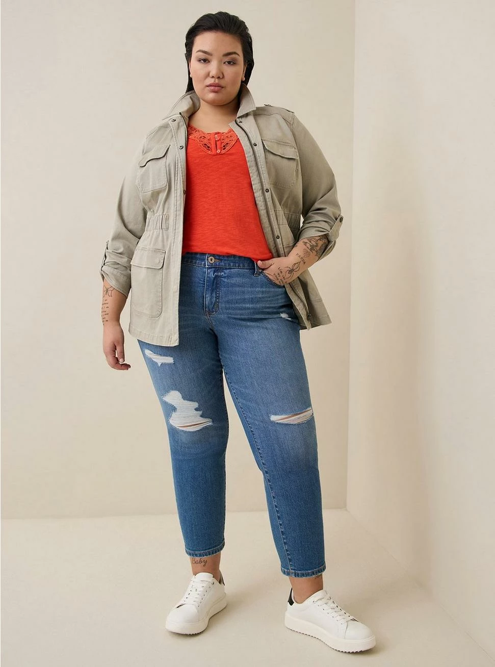 TORRID Super Soft Slub Crochet Inset Chiffon Flutter Sleeve Top - Image 2