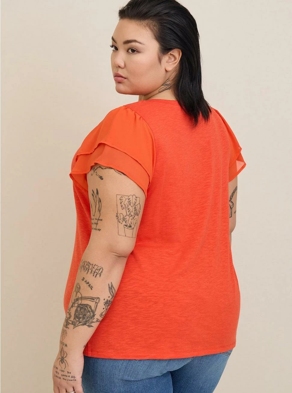 TORRID Super Soft Slub Crochet Inset Chiffon Flutter Sleeve Top - Image 3