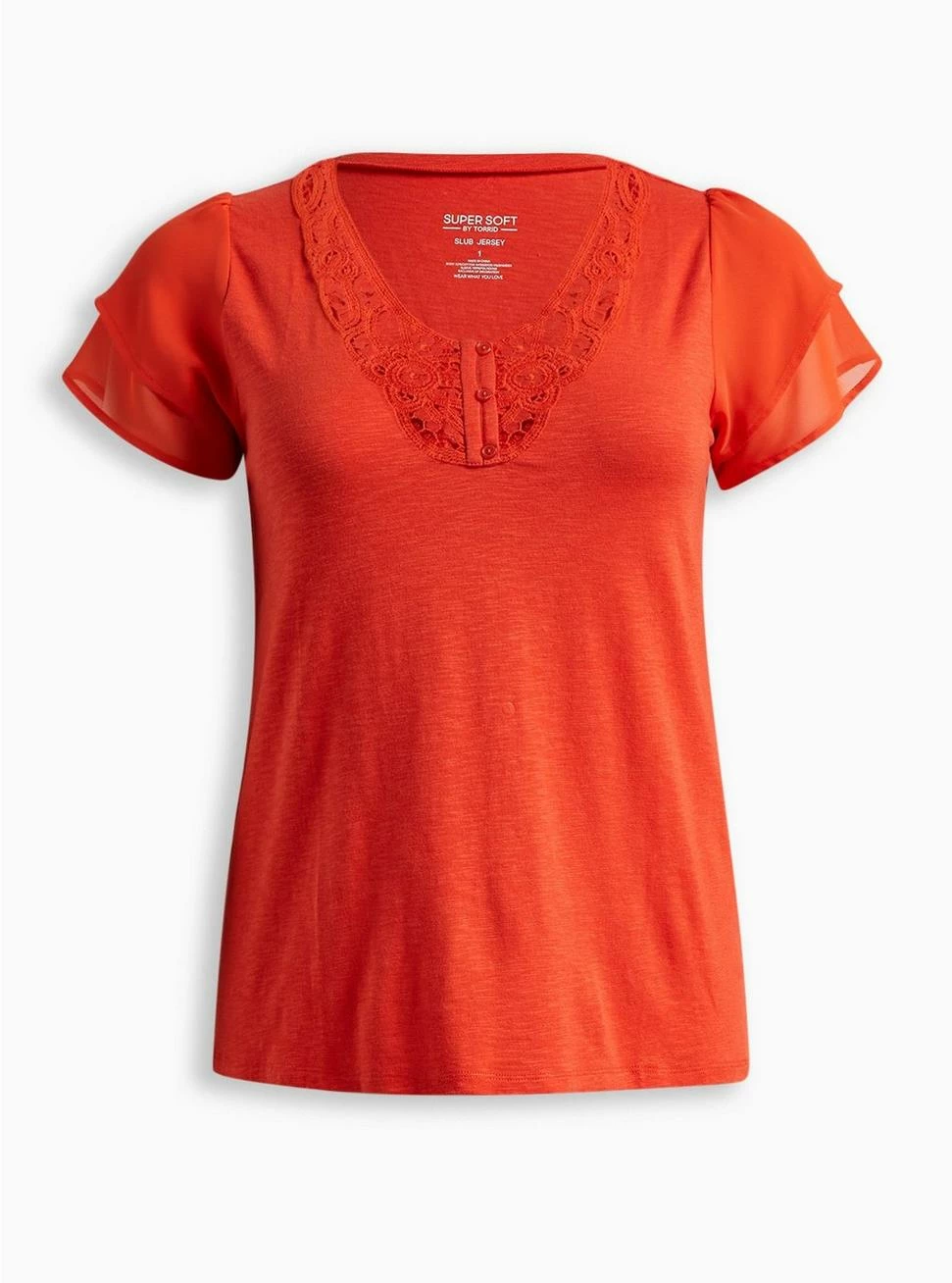 TORRID Super Soft Slub Crochet Inset Chiffon Flutter Sleeve Top - Image 5