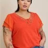 TORRID Super Soft Slub Crochet Inset Chiffon Flutter Sleeve Top