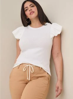 TORRID Super Soft Rib Fabric Mix Ruffle Top