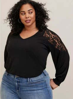 TORRID Studio Knit Lace Shoulder Top