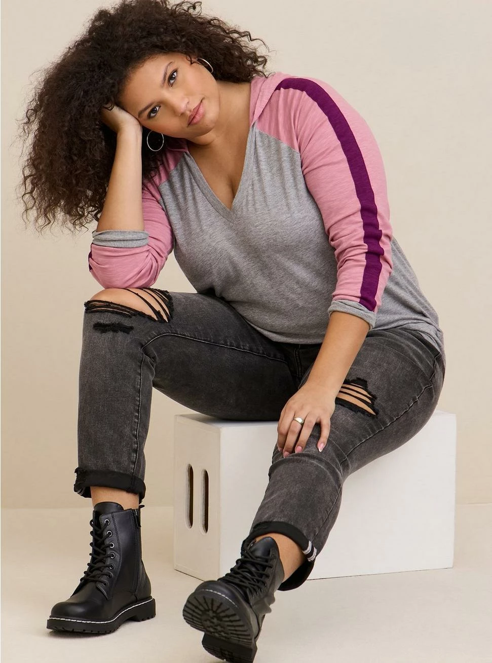 TORRID Vintage Super Soft Slub Varsity Stripe Hoodie