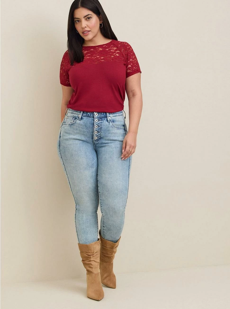 TORRID Super Soft Lace Mix Sweetheart Raglan Tee - Image 3