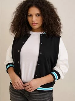 TORRID Fleece Faux Leather Sleeve Varsity Bomber Jacket