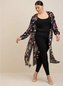 TORRID Crepe Lace Trim Kimono