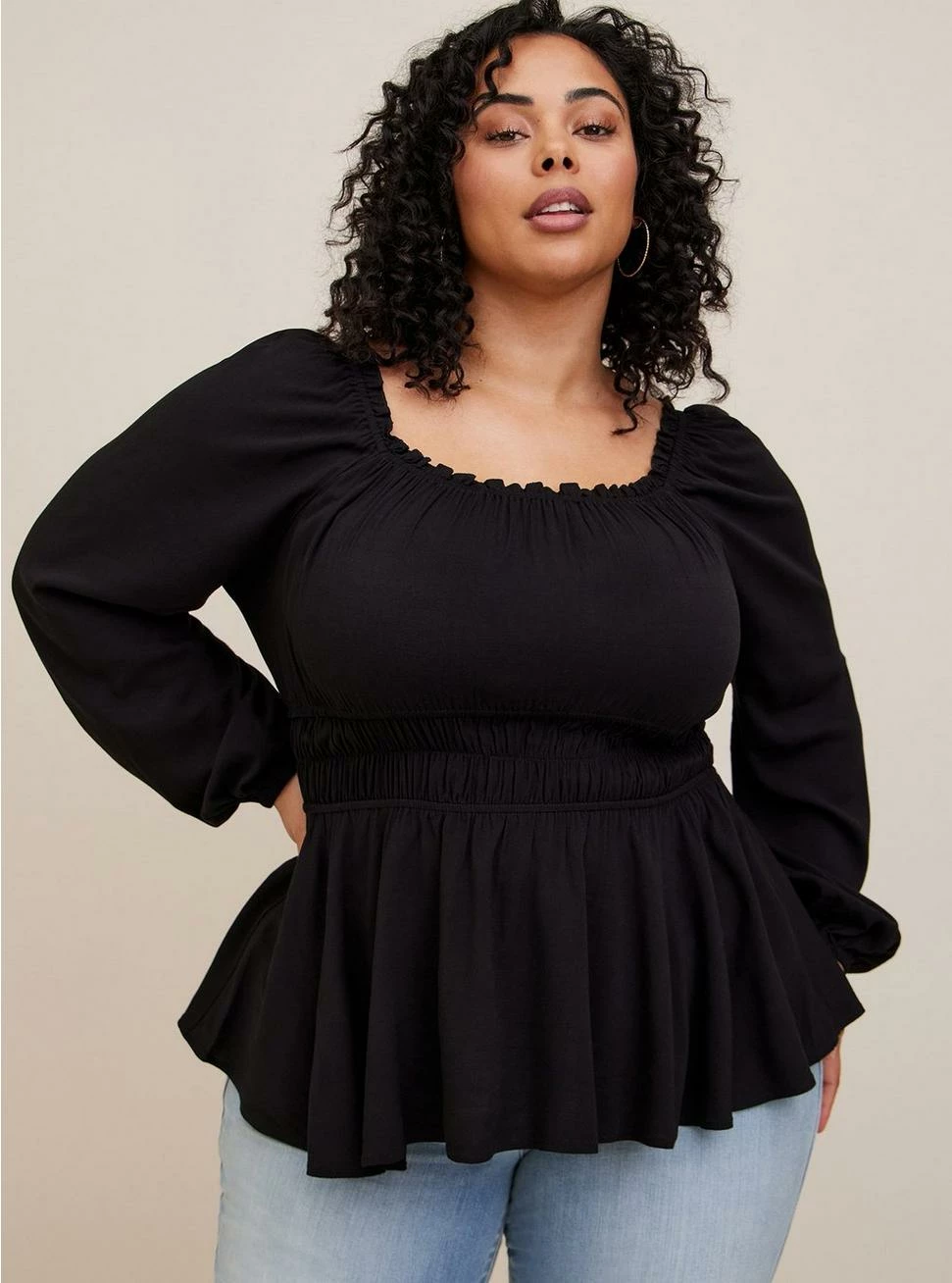 TORRID Rayon Slub Waist Detail Blouson Sleeve Top