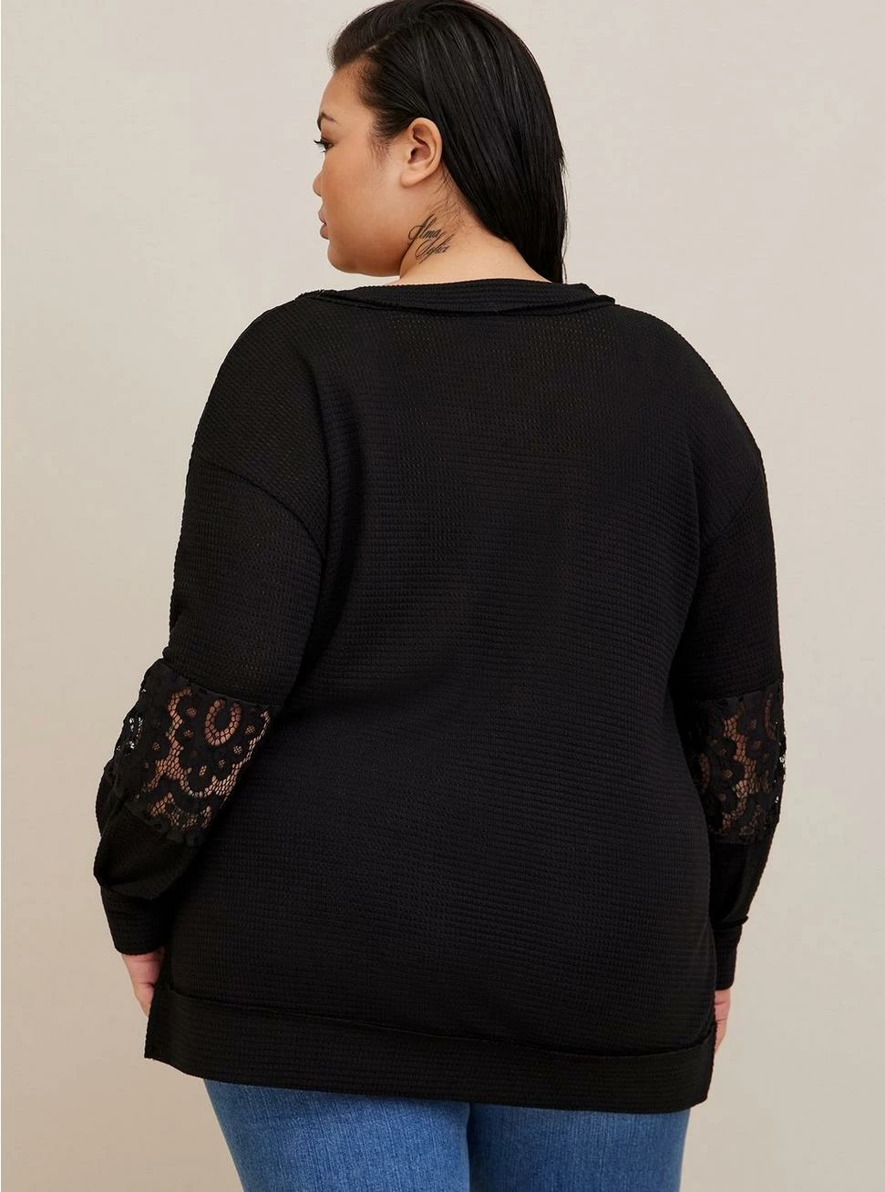 TORRID Waffle V-Neck Lace Inset Sweatshirt - Image 3