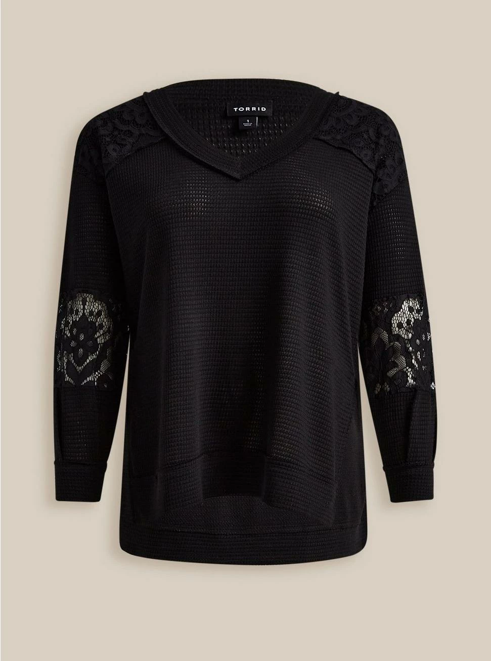 TORRID Waffle V-Neck Lace Inset Sweatshirt - Image 5
