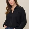TORRID Madison Shirring And Embroidered Long Sleeve Shirt