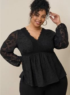 TORRID Babydoll Clip Floral Long Sleeve Top
