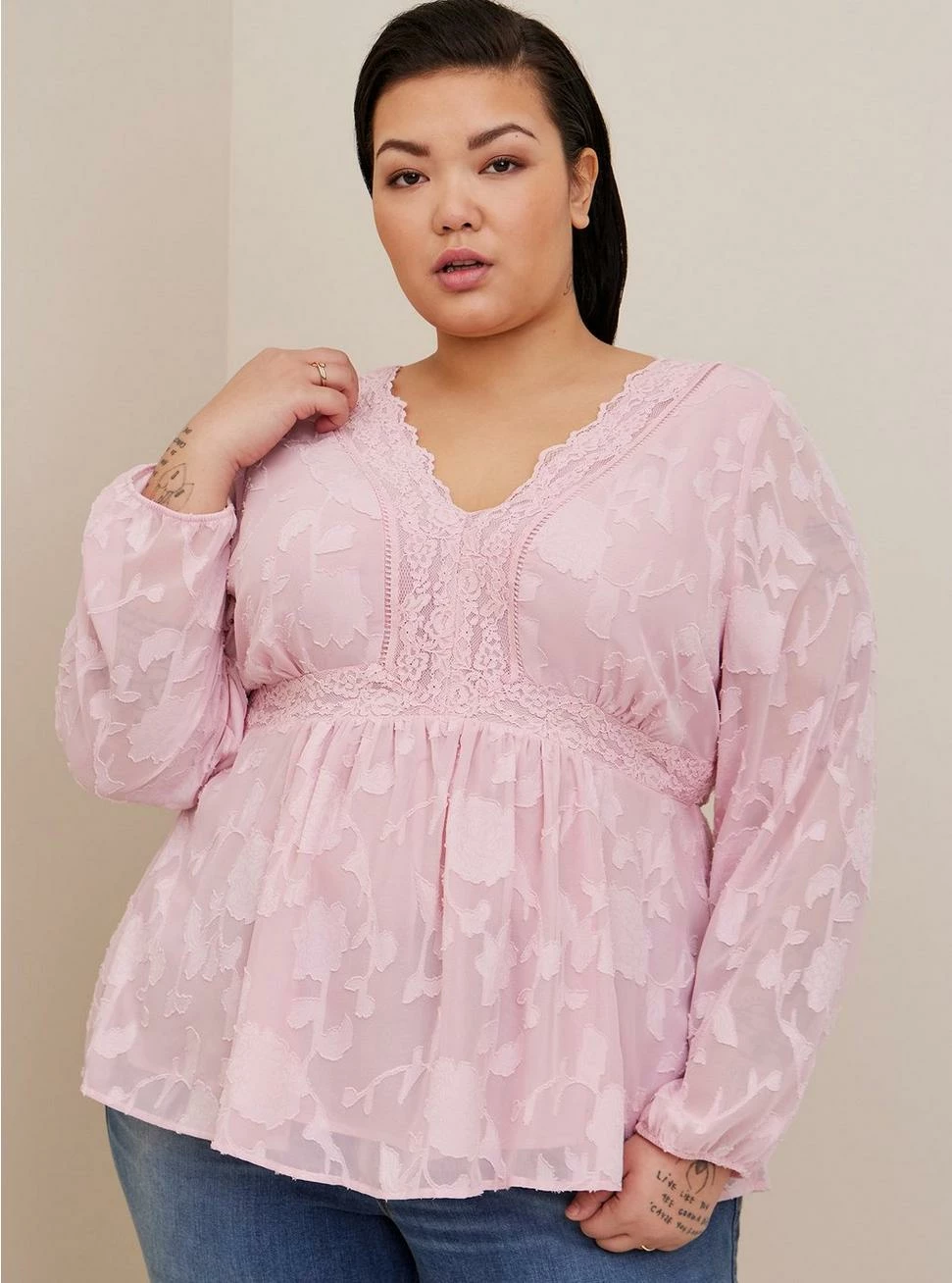 TORRID Babydoll Clip Floral Long Sleeve Top - Image 2