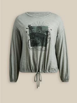 Null Come As You Are Classic Fit Cotton Drop Shoulder Long Sleeve Tie Hem Tee