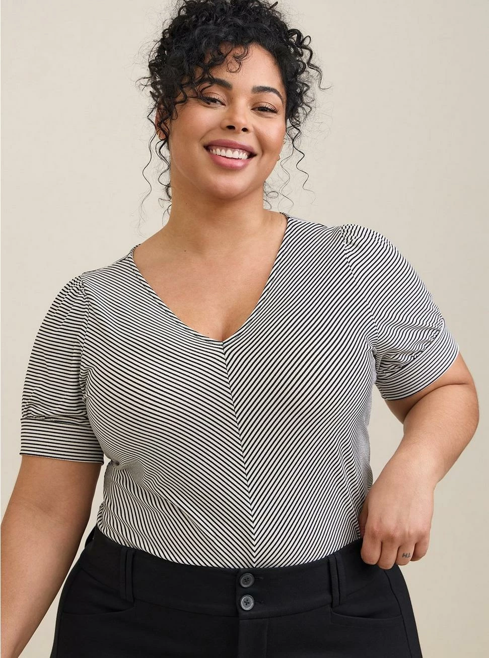 TORRID Studio Crepe V-Neck Puff Sleeve Top