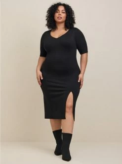 TORRID Midi Studio Cupro Slide Slit Bodycon Dress