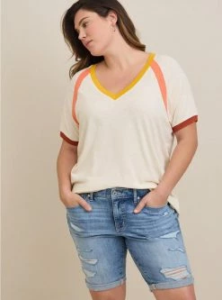 TORRID Super Soft Slub V-Neck Colorblock Raglan Tee