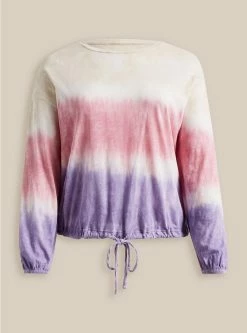 TORRID Cotton Modal Slub Drop Shoulder Tie Hem Long Sleeve Top