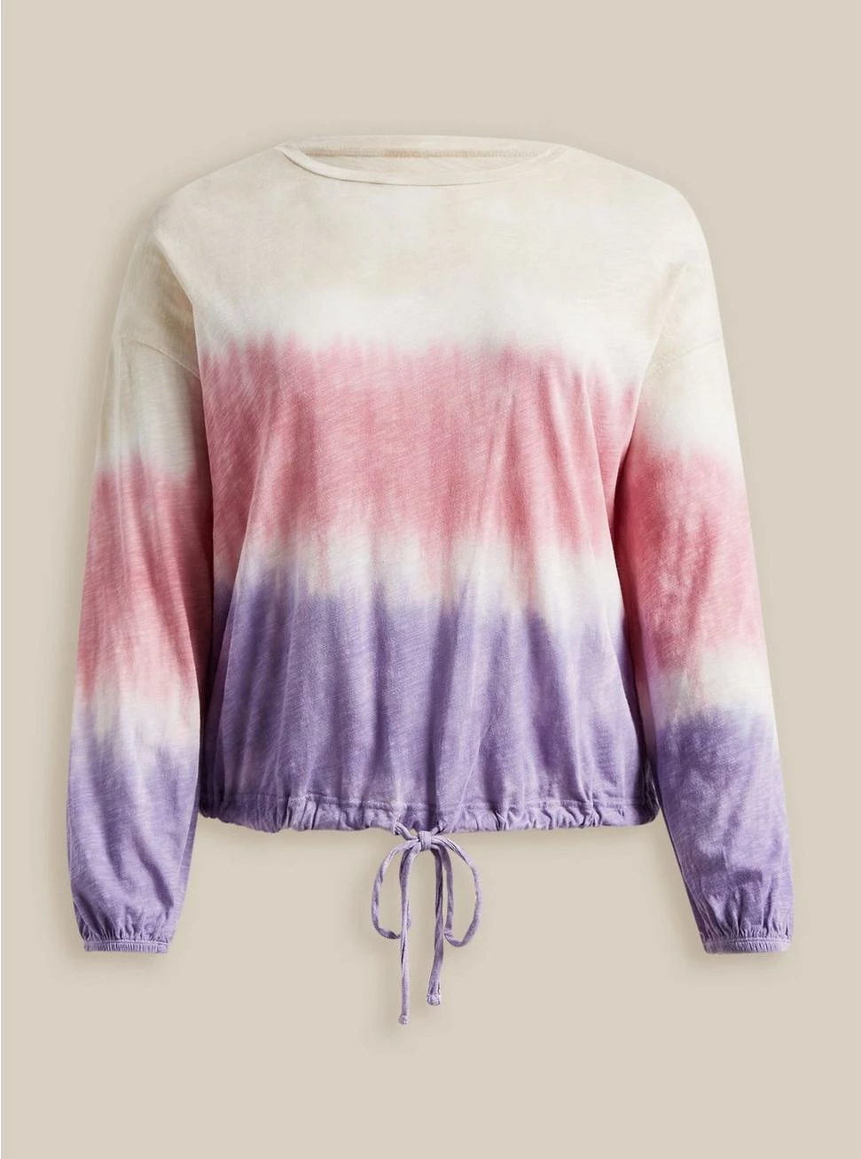 TORRID Cotton Modal Slub Drop Shoulder Tie Hem Long Sleeve Top