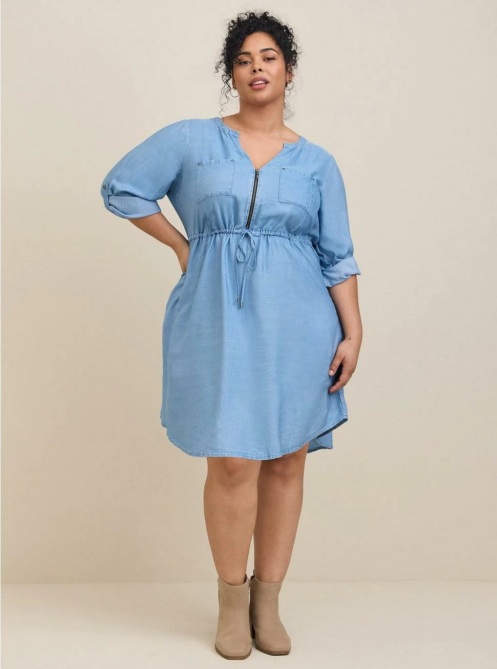 TORRID Mini Chambray Zip Front Shirt Dress - Image 2