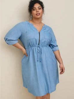 TORRID Mini Chambray Zip Front Shirt Dress