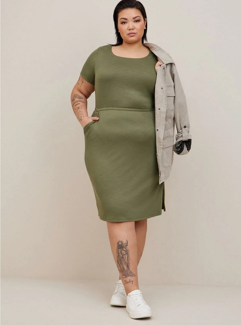 TORRID At The Knee Slub Rib Slit T-Shirt Dress - Image 3