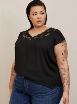 TORRID Georgette Embroidered V-Neck Tulip Short Sleeve