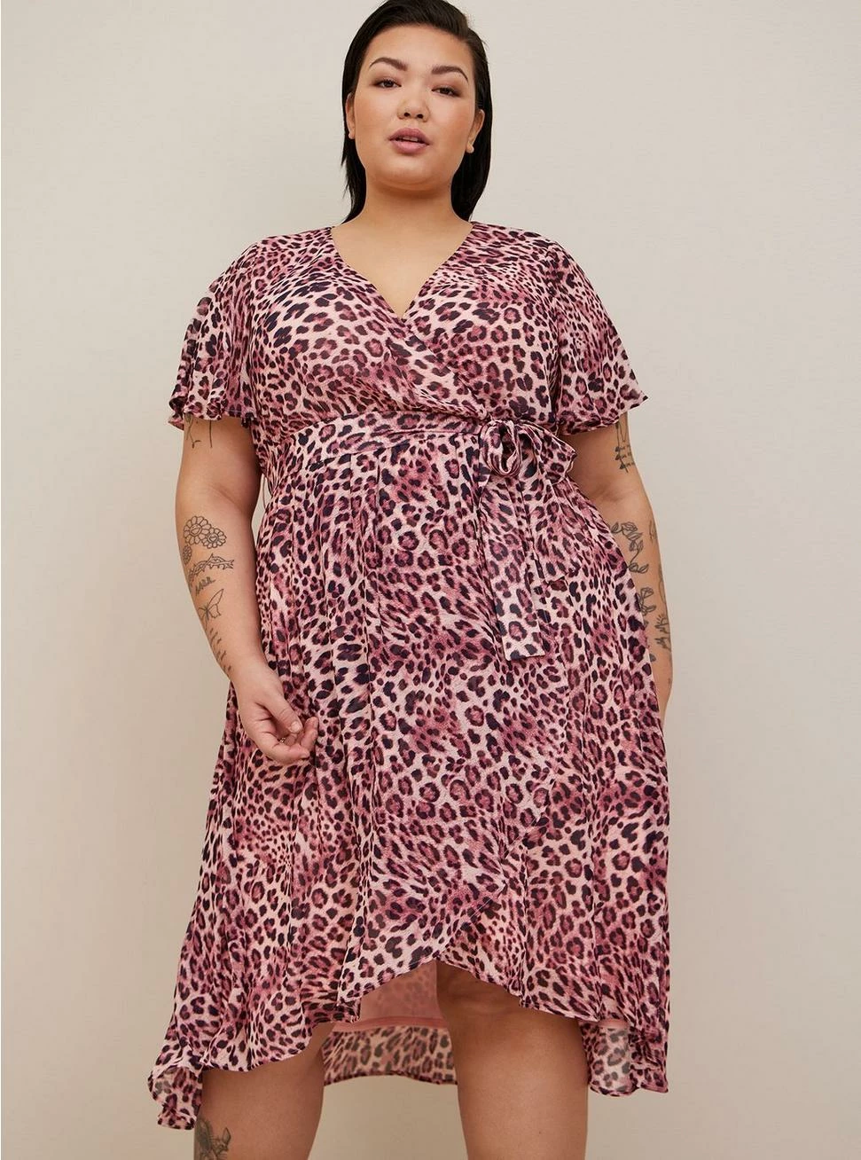 TORRID Midi Chiffon Flutter Sleeve Wrap Dress - Image 3