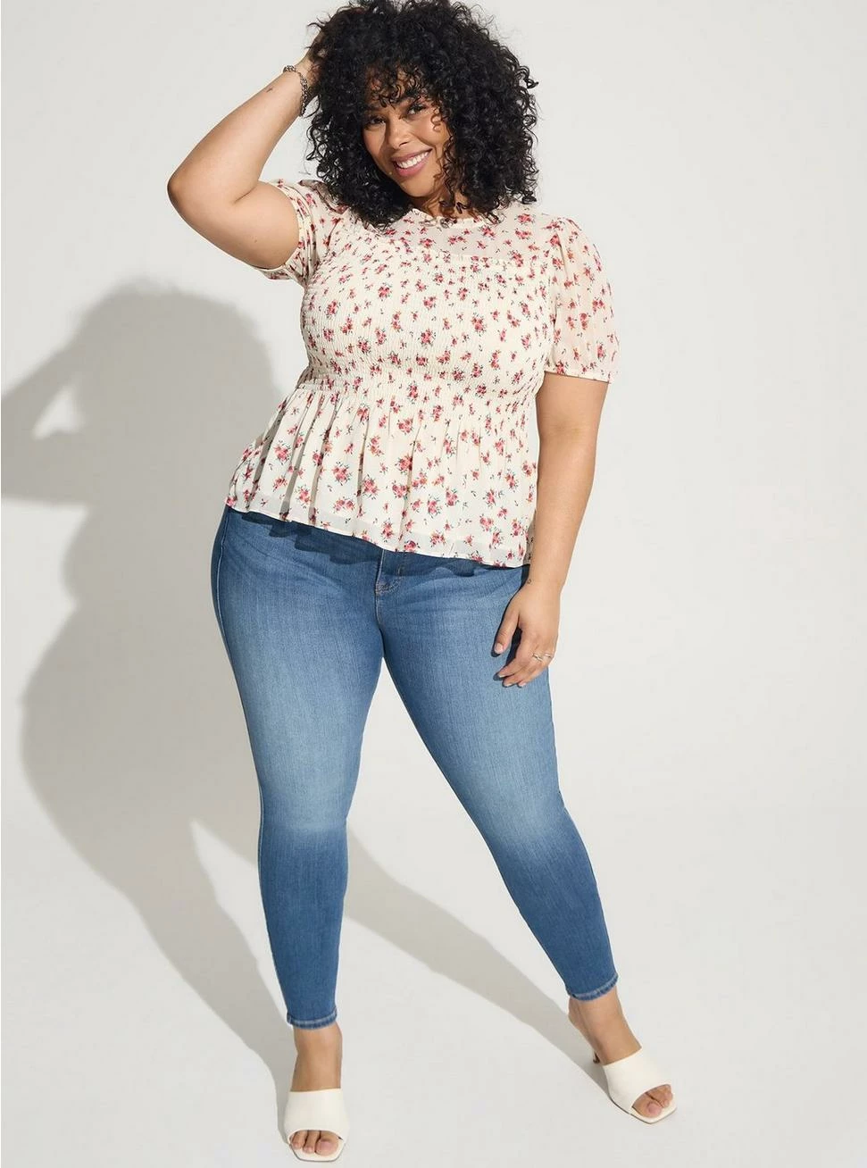 TORRID Chiffon Ruffle Mock Neck Smocked Crop Top - Image 2